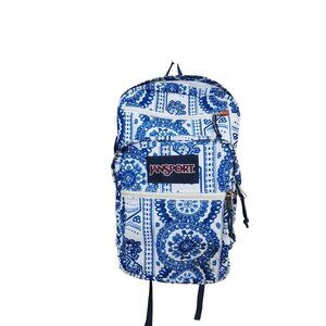 Jansport Blue & White Print Backpack With Adjustable Straps & Multiple Compartme